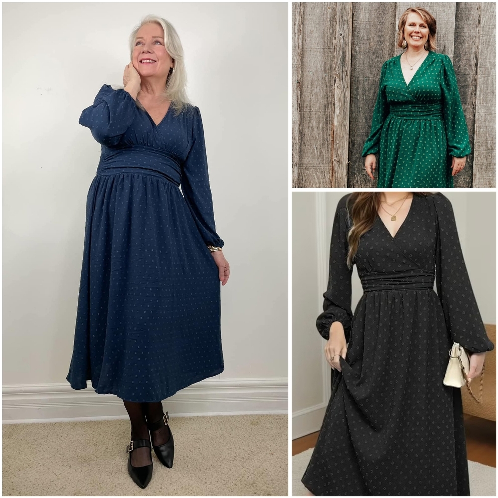 NWT Liotxecd Green Swiss Dot V Long Lanturn Sleeve Prairie Boho Maxi Dress L - Picture 6 of 12
